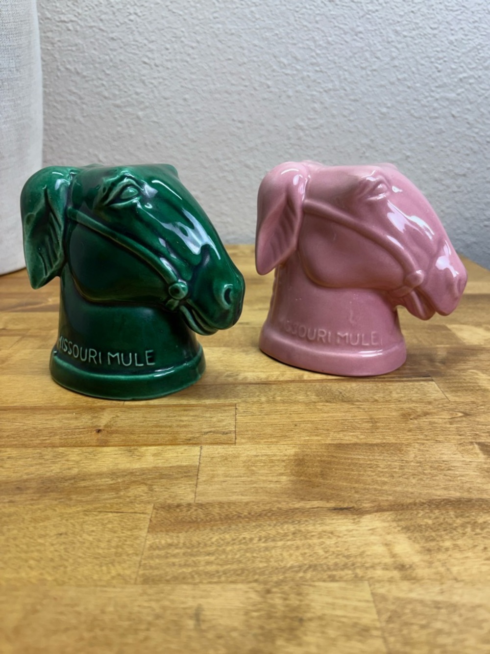 Vintage McCoy Missouri Mule Head Mugs Pair Pink and Green MCM